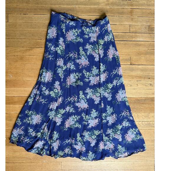 Vintage y2k A-Line Blue & Pink Flower Print  Midi Skirt Size Small - Picture 1 of 4